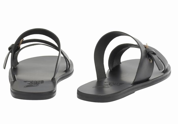 Men Ancient Greek Sandals Ifiklis Leather Slide Sandals Black | MCY6160BH