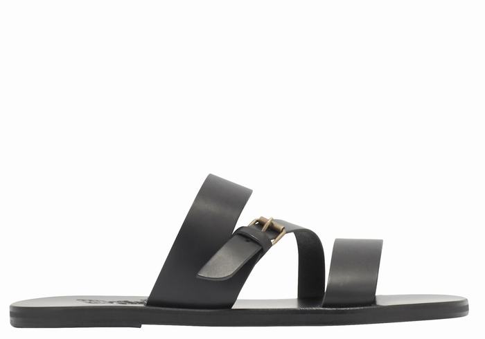 Men Ancient Greek Sandals Ifiklis Leather Slide Sandals Black | MCY6160BH