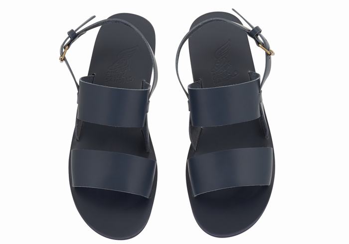 Men Ancient Greek Sandals Irodotos Leather Casual Sandals Dark Blue | YAM1541TC