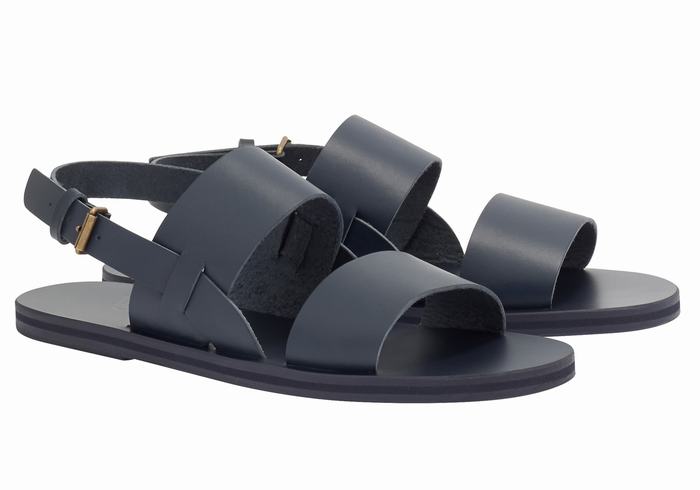 Men Ancient Greek Sandals Irodotos Leather Casual Sandals Dark Blue | YAM1541TC