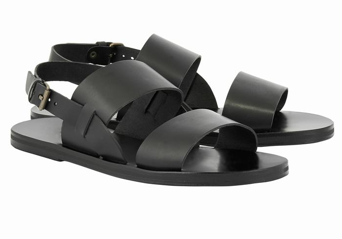 Men Ancient Greek Sandals Irodotos Leather Casual Sandals Black | PZP6462WA