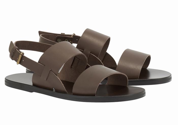 Men Ancient Greek Sandals Irodotos Leather Casual Sandals Chocolate | PLG3831US