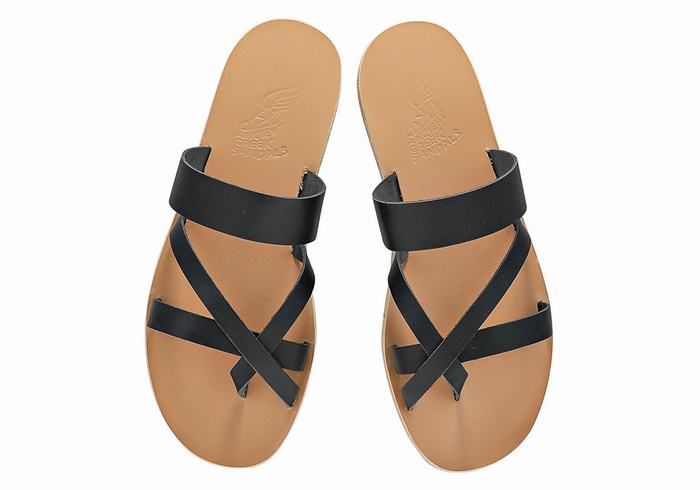 Men Ancient Greek Sandals Jason Leather Slide Sandals Dark Blue | NCP110HF