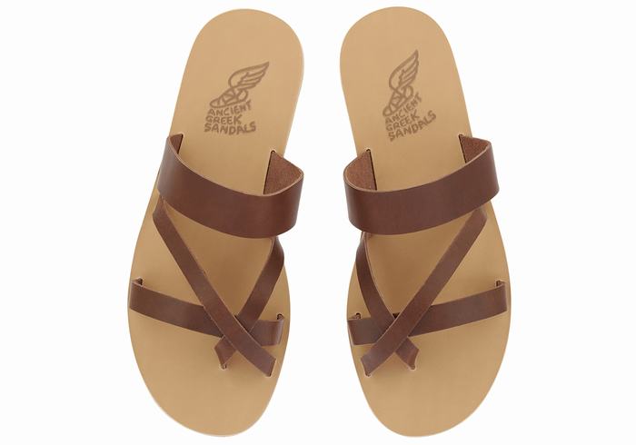 Men Ancient Greek Sandals Jason Leather Slide Sandals Coffee | INO1911VZ