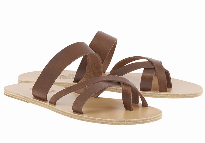 Men Ancient Greek Sandals Jason Leather Slide Sandals Coffee | INO1911VZ