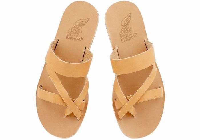 Men Ancient Greek Sandals Jason Leather Slide Sandals Beige | TOW136FP