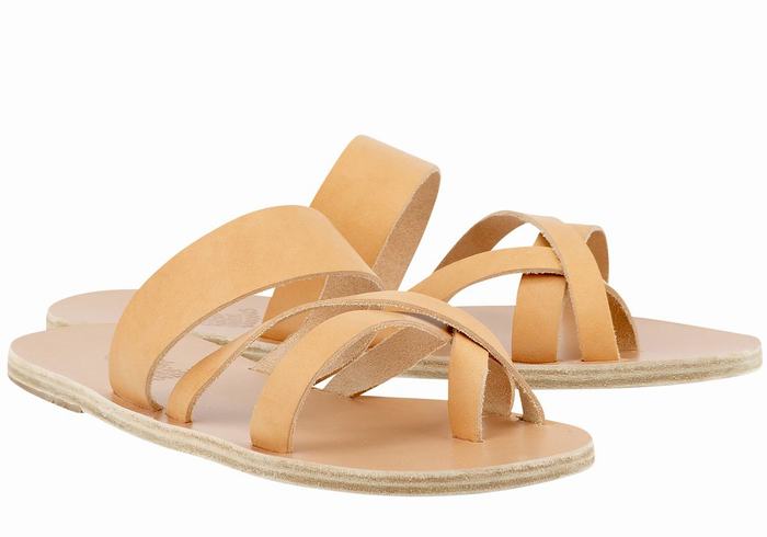 Men Ancient Greek Sandals Jason Leather Slide Sandals Beige | TOW136FP