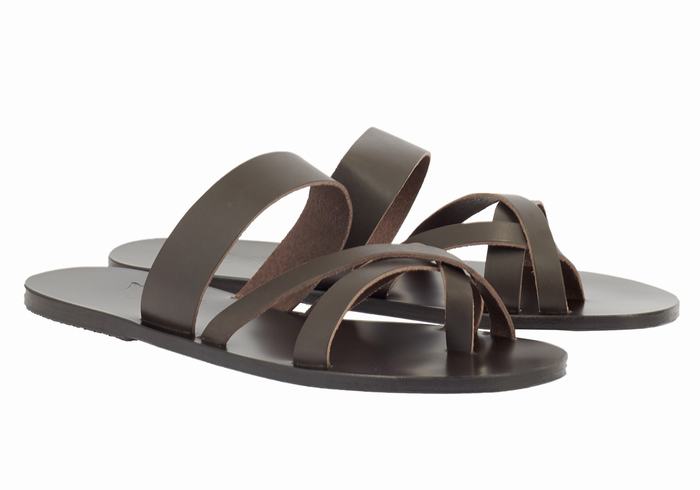 Men Ancient Greek Sandals Jason Slide Sandals Chocolate | HFN5529KO