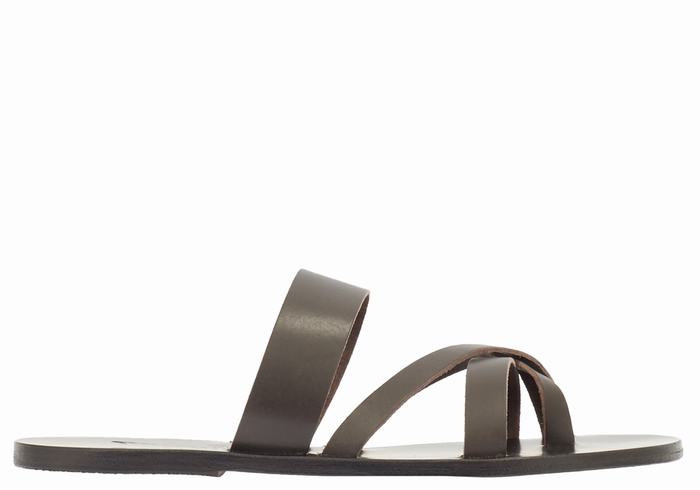 Men Ancient Greek Sandals Jason Slide Sandals Chocolate | HFN5529KO