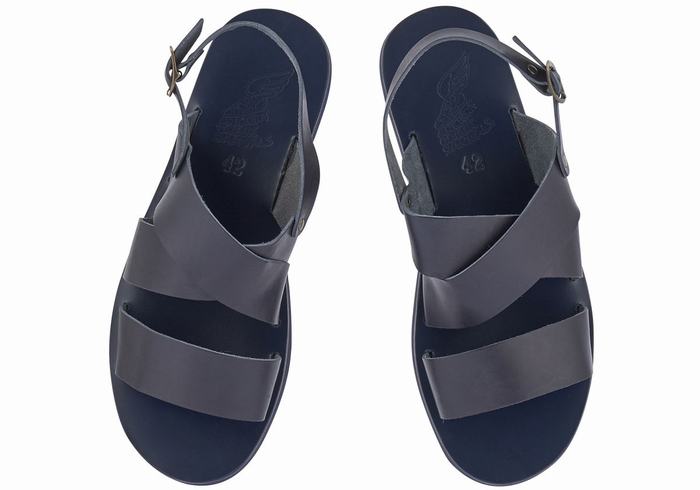 Men Ancient Greek Sandals Miltos Casual Sandals Dark Blue | AEU8661OQ