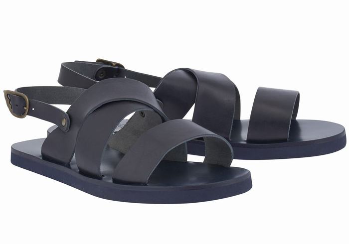 Men Ancient Greek Sandals Miltos Casual Sandals Dark Blue | AEU8661OQ