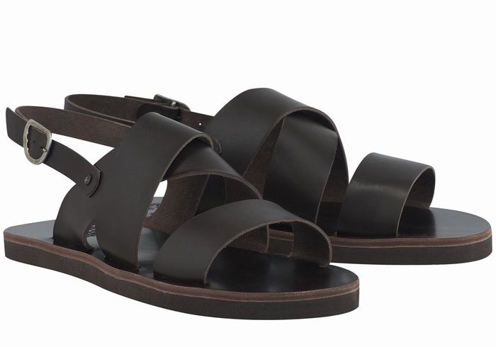 Men Ancient Greek Sandals Miltos Casual Sandals Chocolate | YWE641FL