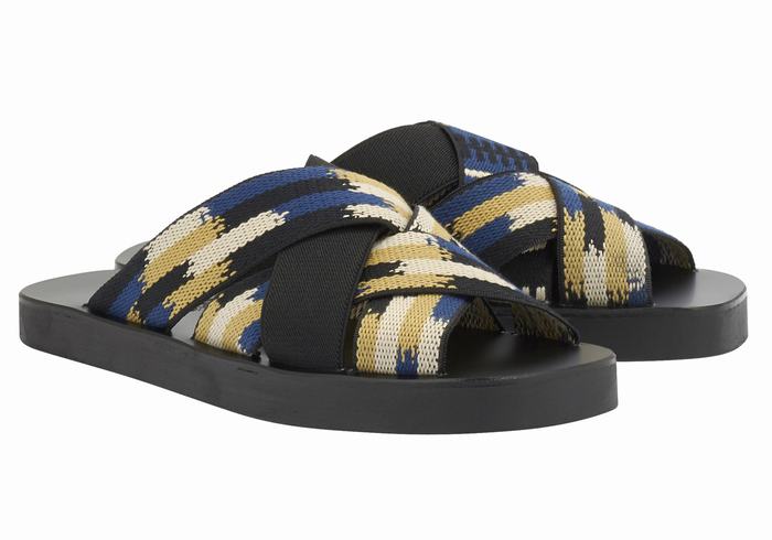 Men Ancient Greek Sandals Neoklis Slide Sandals Black Blue | NZT7915IK