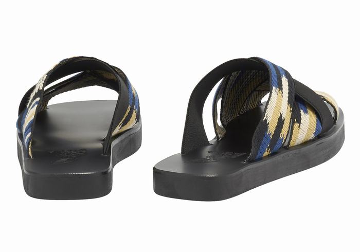 Men Ancient Greek Sandals Neoklis Slide Sandals Black Blue | NZT7915IK