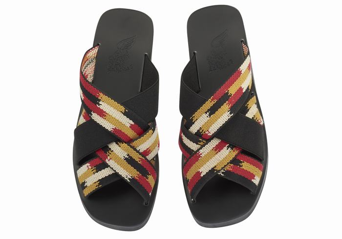 Men Ancient Greek Sandals Neoklis Slide Sandals Black Red | JFL5662LU