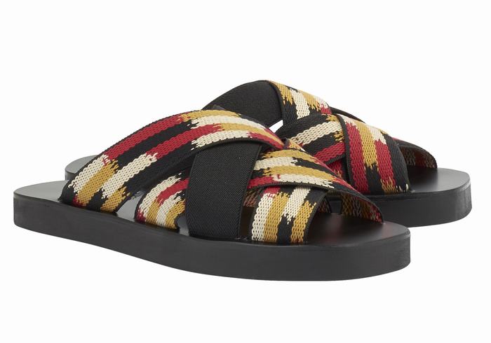 Men Ancient Greek Sandals Neoklis Slide Sandals Black Red | JFL5662LU