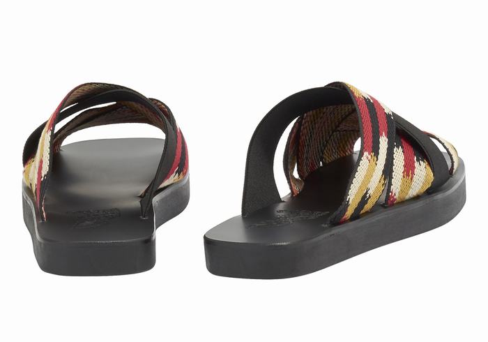 Men Ancient Greek Sandals Neoklis Slide Sandals Black Red | JFL5662LU