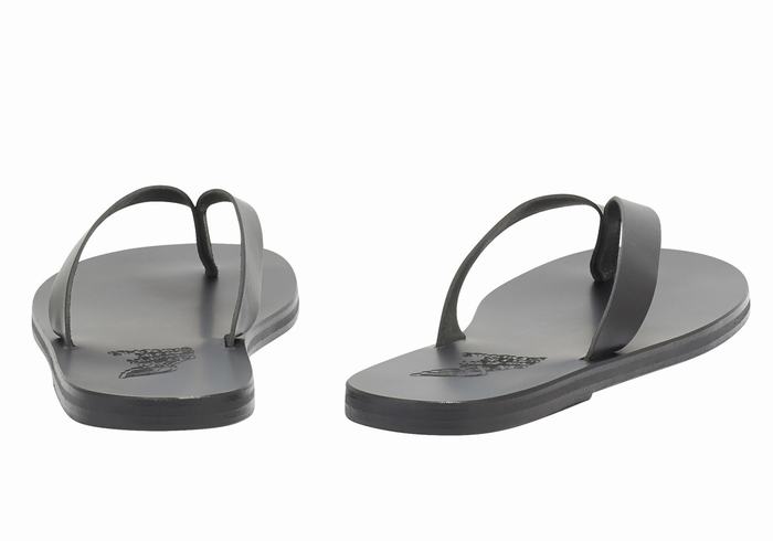 Men Ancient Greek Sandals Solon Leather Flip Flops Black | WWT37TJ