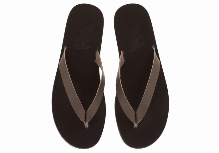 Men Ancient Greek Sandals Solon Leather Flip Flops Chocolate | FZO8776LM