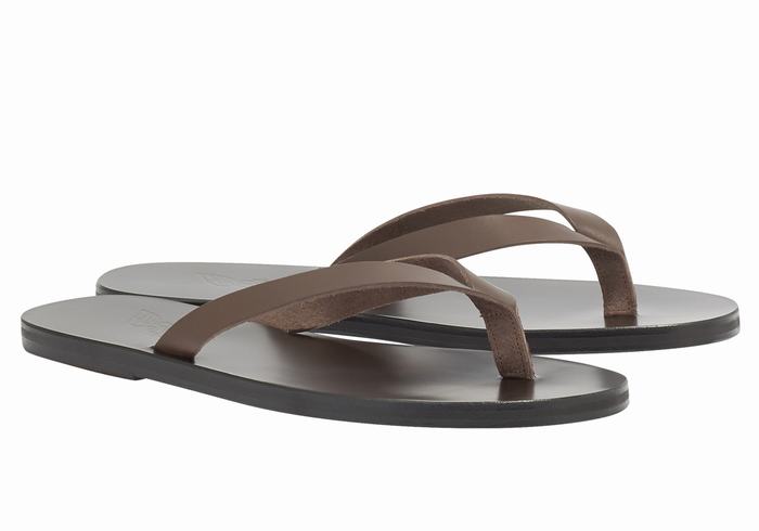 Men Ancient Greek Sandals Solon Leather Flip Flops Chocolate | FZO8776LM