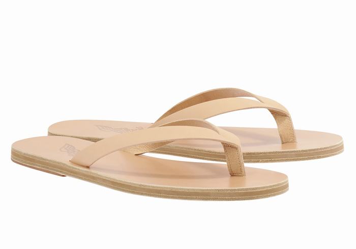 Men Ancient Greek Sandals Solon Leather Flip Flops Beige | WGZ8082TR