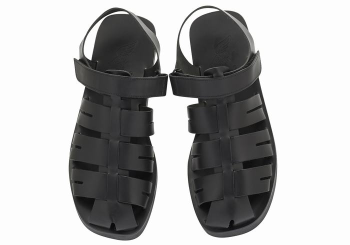 Men Ancient Greek Sandals Tilemachos Fisherman Sandals Black | QGQ1324FJ