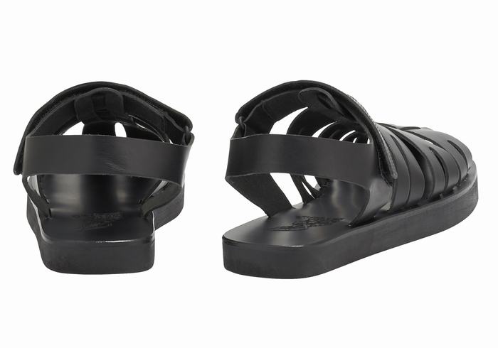 Men Ancient Greek Sandals Tilemachos Fisherman Sandals Black | QGQ1324FJ