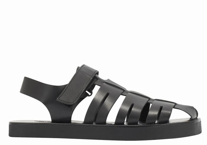 Men Ancient Greek Sandals Tilemachos Fisherman Sandals Black | QGQ1324FJ