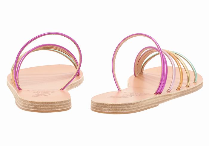 Women Ancient Greek Sandals Adriani Slide Sandals Gold Purple | EYV8439OH