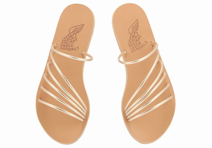 Women Ancient Greek Sandals Adriani Slide Sandals Gold White | YVW6678TJ