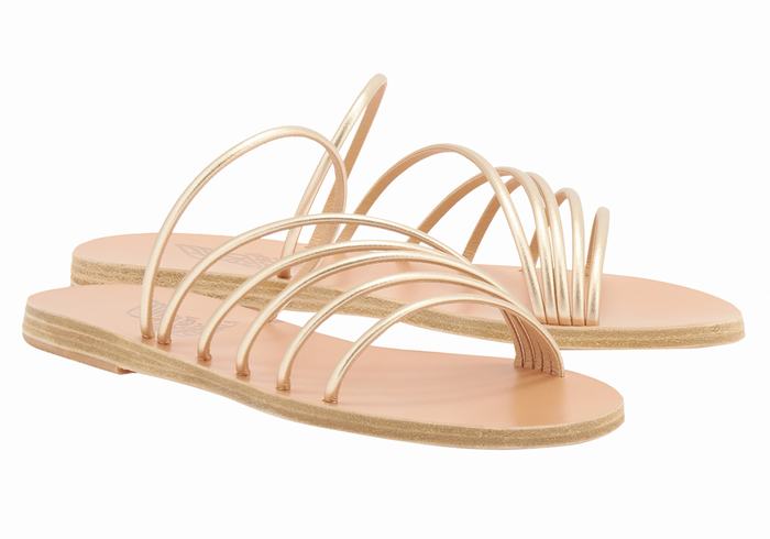 Women Ancient Greek Sandals Adriani Slide Sandals Gold White | YVW6678TJ