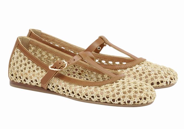 Women Ancient Greek Sandals Aerati Ballerina Beige Brown | PXT9721PS