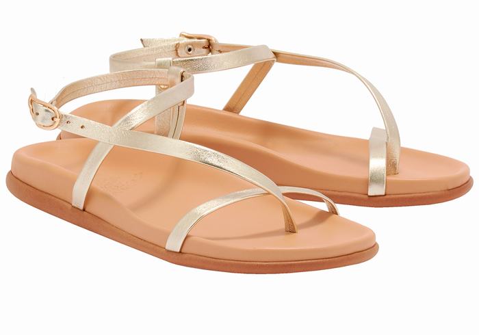 Women Ancient Greek Sandals Aimilia Back-Strap Sandals Gold White | FFI2624YI