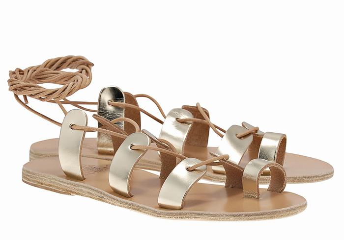 Women Ancient Greek Sandals Alcyone Leather Gladiator Sandals Gold White | PFQ2582OS