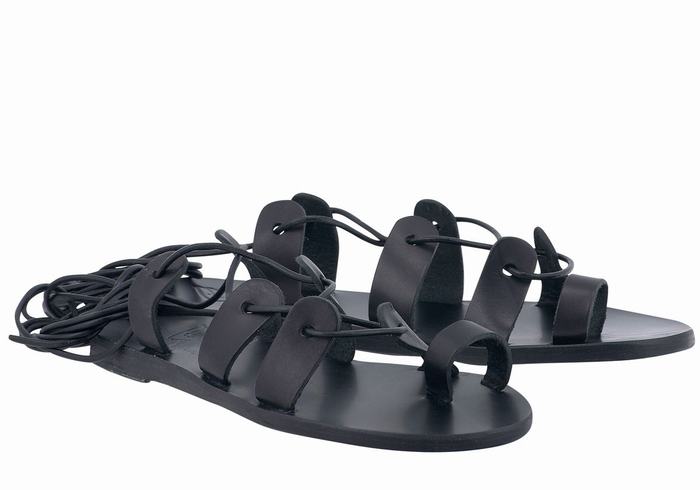 Women Ancient Greek Sandals Alcyone Leather Gladiator Sandals Black | MBG838AQ