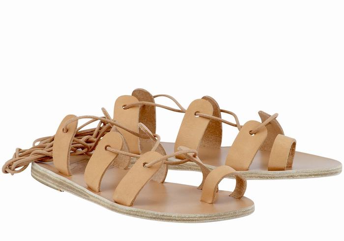 Women Ancient Greek Sandals Alcyone Leather Gladiator Sandals Beige | EXH7334LE