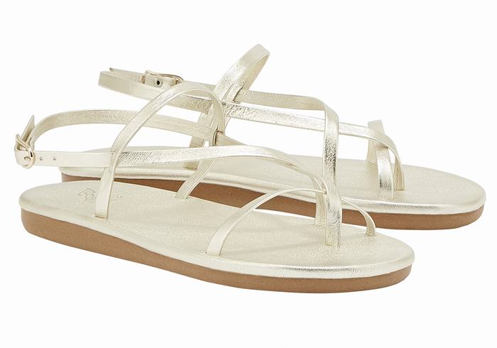 Women Ancient Greek Sandals Alethea Back-Strap Sandals Gold White | IFY7959WI