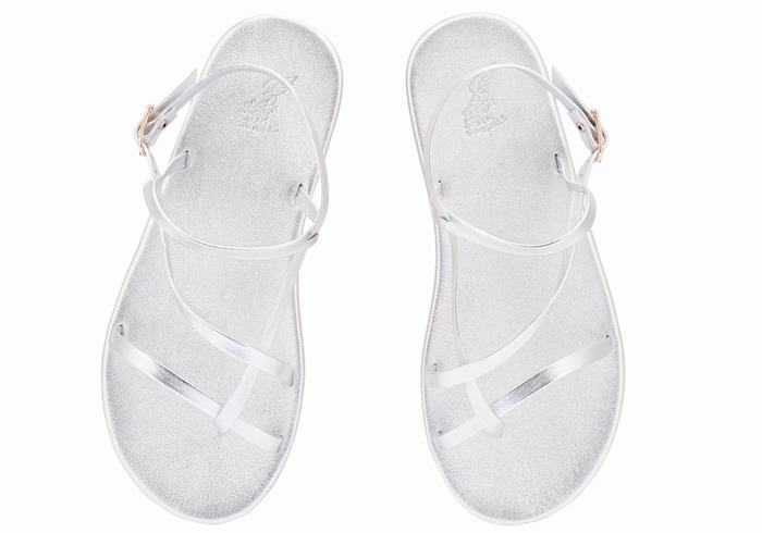 Women Ancient Greek Sandals Alethea Back-Strap Sandals Silver | NOU2273NN