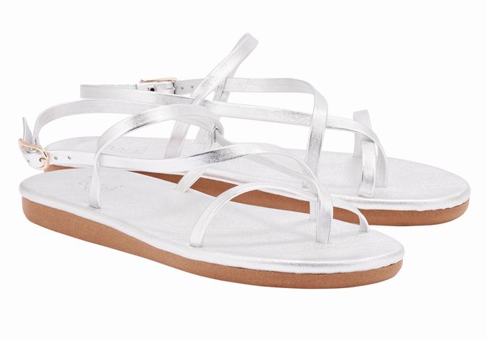 Women Ancient Greek Sandals Alethea Back-Strap Sandals Silver | NOU2273NN