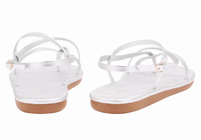 Women Ancient Greek Sandals Alethea Back-Strap Sandals Silver | NOU2273NN