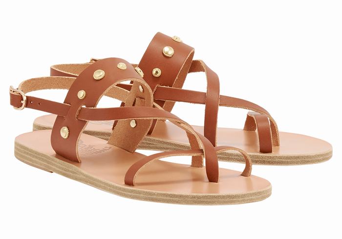 Women Ancient Greek Sandals Alethea Bee Back-Strap Sandals Dark Brown | BTL4949VM