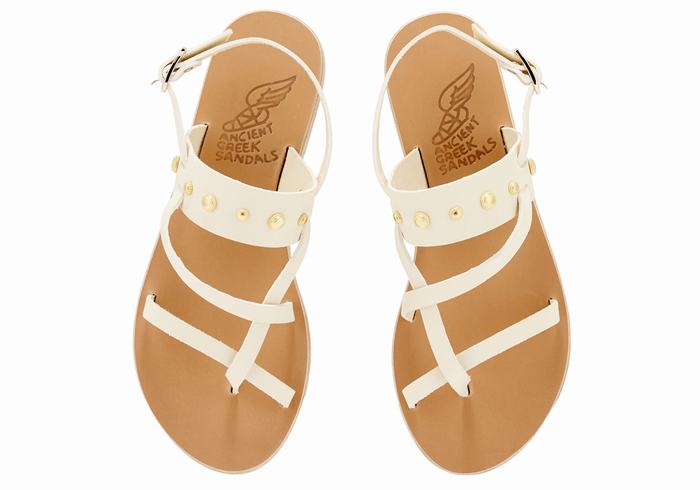 Women Ancient Greek Sandals Alethea Bee Back-Strap Sandals White | ECD3499II