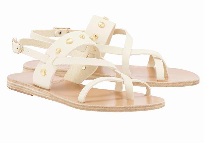 Women Ancient Greek Sandals Alethea Bee Back-Strap Sandals White | ECD3499II