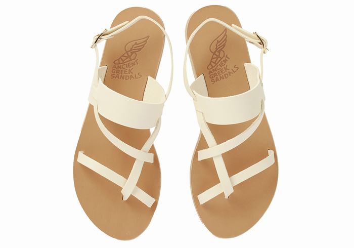 Women Ancient Greek Sandals Alethea Leather Back-Strap Sandals White | UQJ6629NY