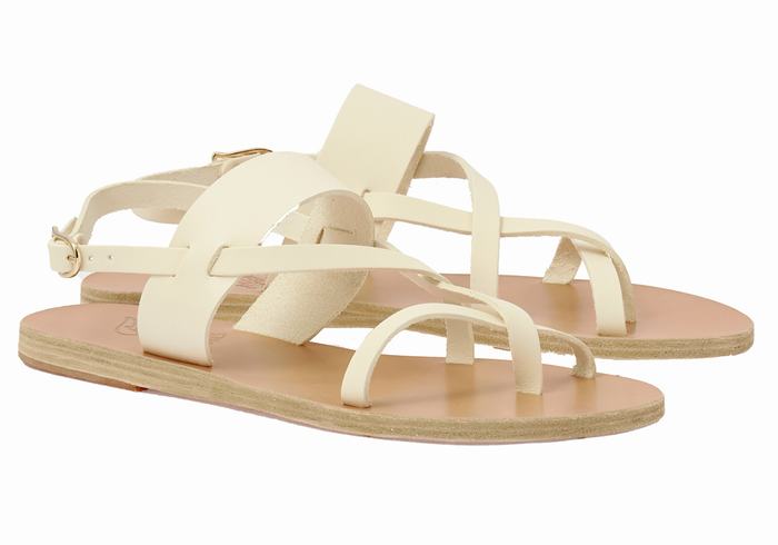 Women Ancient Greek Sandals Alethea Leather Back-Strap Sandals White | UQJ6629NY