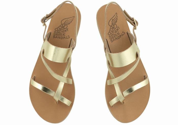 Women Ancient Greek Sandals Alethea Leather Back-Strap Sandals Gold White | PCL8836HQ