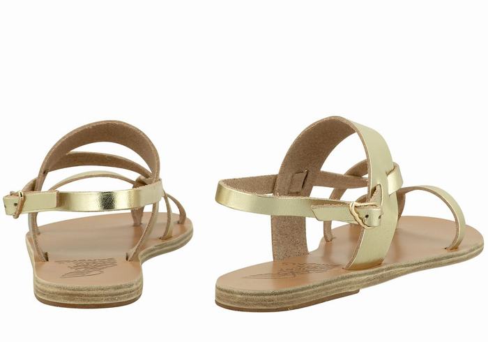 Women Ancient Greek Sandals Alethea Leather Back-Strap Sandals Gold White | PCL8836HQ