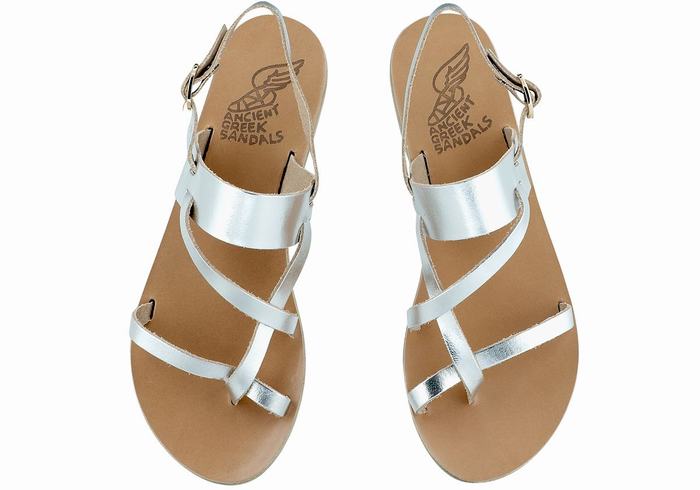 Women Ancient Greek Sandals Alethea Leather Back-Strap Sandals Silver | YBN6327AM