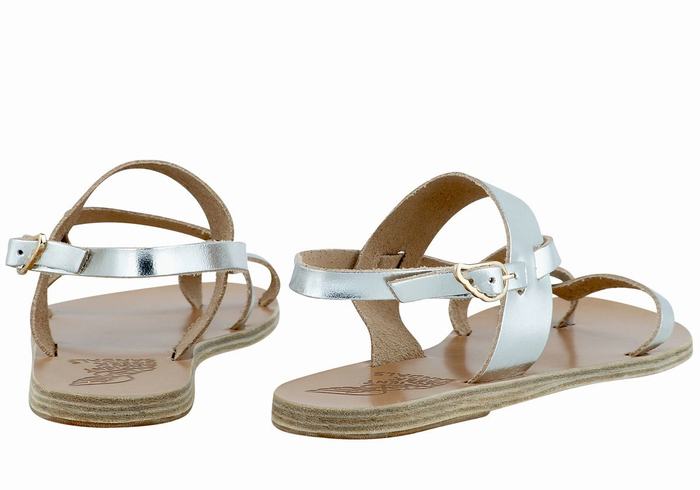 Women Ancient Greek Sandals Alethea Leather Back-Strap Sandals Silver | YBN6327AM