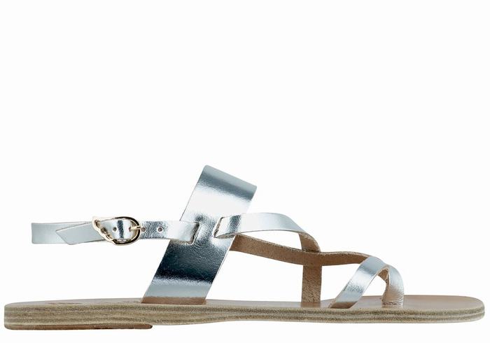 Women Ancient Greek Sandals Alethea Leather Back-Strap Sandals Silver | YBN6327AM